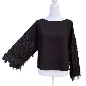 H&M Cropped Top Blouse Black Size Small Fringe Sexy Party  EUC